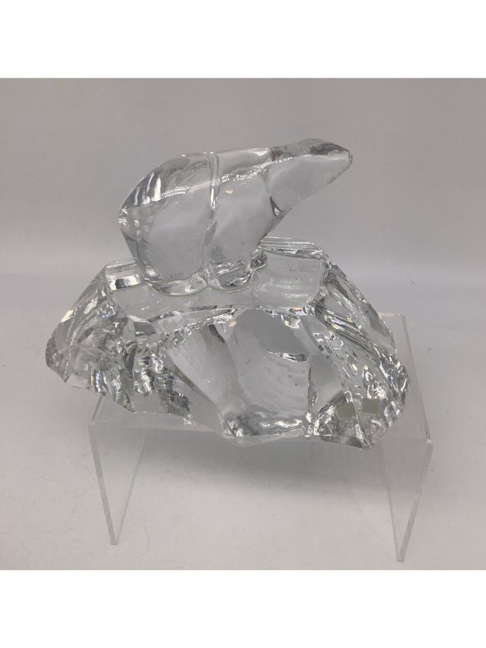 Vintage Norwegian Willy Johansson Signed Hadeland Polar Bear On Ice Crystal 4”
